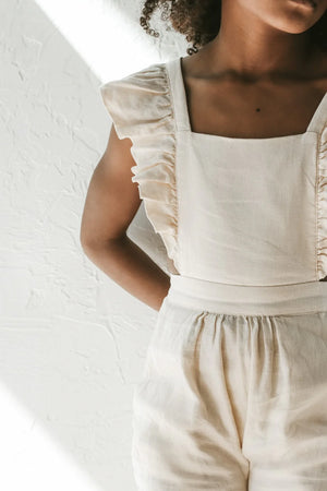 Linen Flutter Sleeve Jumpsuit - vanilla