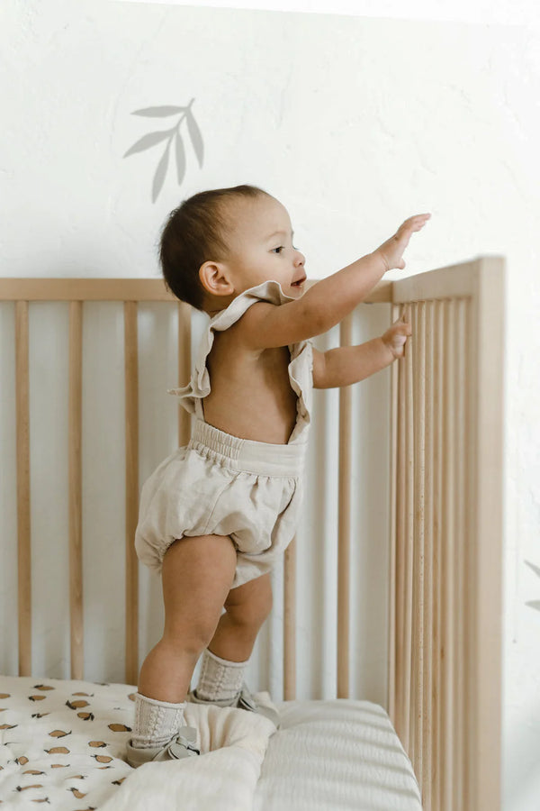 Linen Flutter Sleeve Bloomer Romper - petal