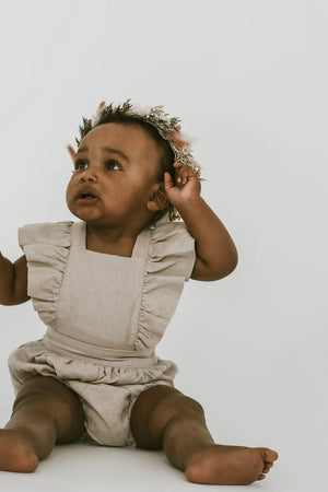 Linen Flutter Sleeve Bloomer Romper - petal