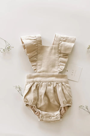 Linen Flutter Sleeve Bloomer Romper - petal
