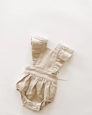 Linen Flutter Sleeve Bloomer Romper - petal