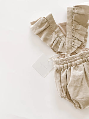 Linen Flutter Sleeve Bloomer Romper - petal