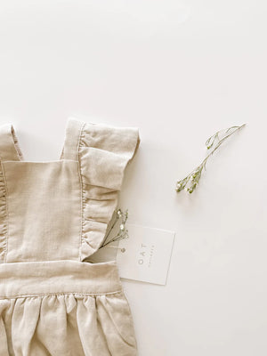 Linen Flutter Sleeve Bloomer Romper - petal