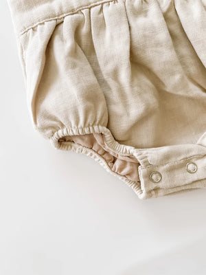Linen Flutter Sleeve Bloomer Romper - petal