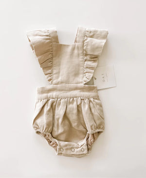Linen Flutter Sleeve Bloomer Romper - petal