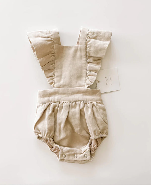 Linen Flutter Sleeve Bloomer Romper - petal