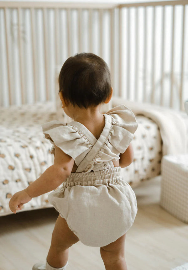 Linen Flutter Sleeve Bloomer Romper - petal